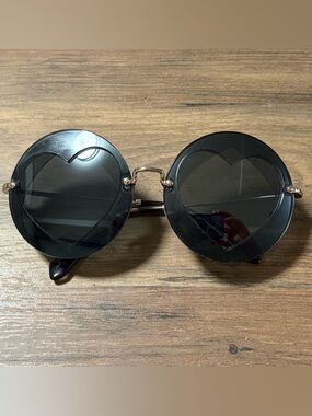 Miu Miu Black Round Crossed Heart Sunglasses